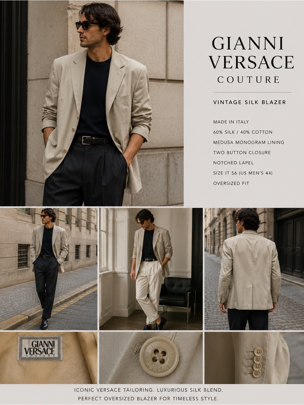 Vintage Gianni Versace Couture Silk Blazer IT 56 Unisex Oversized